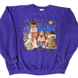 VTG 90s Tennessee River Purple Snowman Christmas Holiday Gift Sweatshirt Size XL